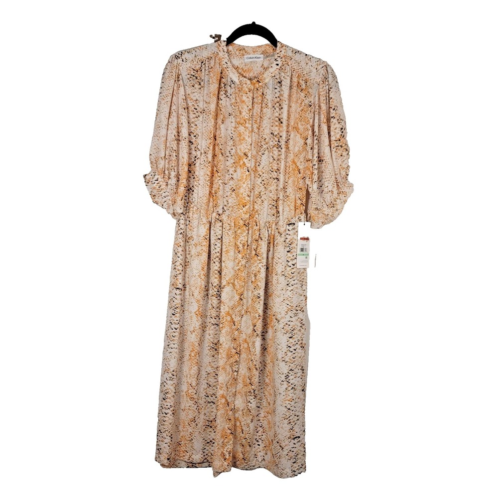 Calvin Klein Dress Womens 8‎ Brown Beige Snake Print Long Sleeve Modest Career